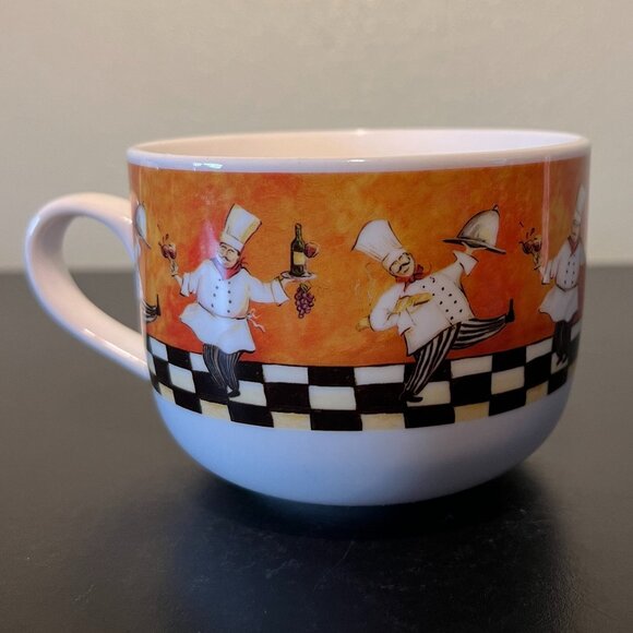 Set of 3 CYPRESS HOME Chef Pattern Ceramic Mugs / Soup Bowls with Handles - Picture 5 of 10